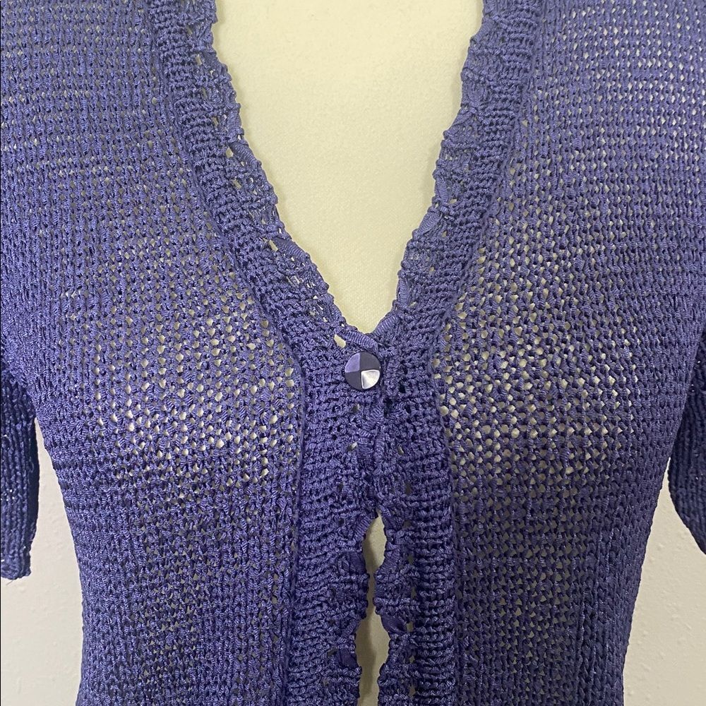 Vintage Sag Harbor Petite Purple Open Knit Crochet Cardigan Short Sleeve Cottage - Picture 5 of 12